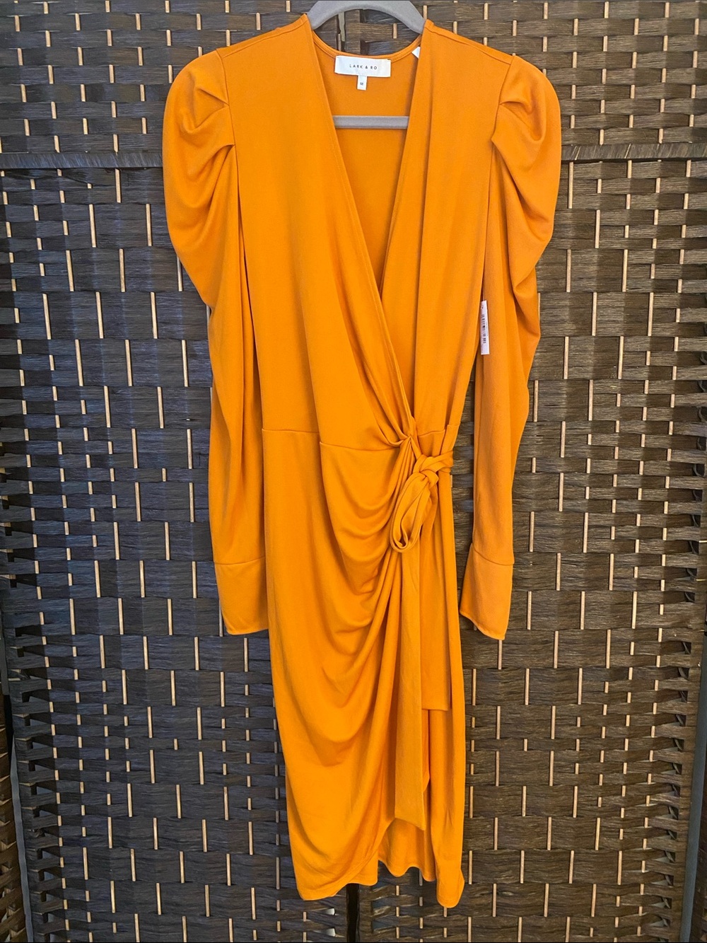 Lark & Ro Orange True Wrap Knot Midi Dress - Size Medium - NWT